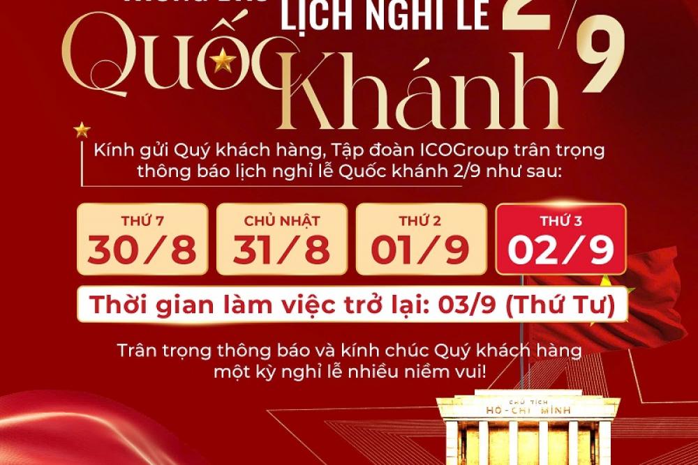 Tập đoàn ICOGroup thông báo lịch nghỉ lễ Quốc khánh 2/9